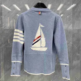 T2024 Designers hom 23 Autumn/winter Women's Blue Sailboat Wool Cardigan Fkc520ay1029440