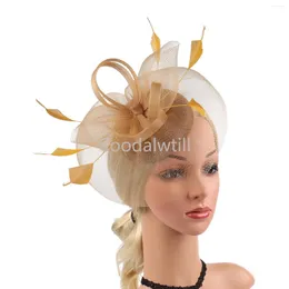 Mulheres malha véu fascinator chapéu bandana com pena flor chapeau boné clipe igreja festa de casamento nupcial cocktail headwear