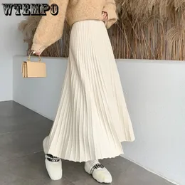 Skirts Skorts WTEMPO Fashion Solid Korean Knitted Skirts Women Fall Winter Loose Casual Elastic High Waist Long A-line Sweater Skirts 231215