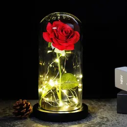 Regalo del día de San Valentín La Bella y La Bestia Flor Rosa en cúpula de cristal Lámpara LED Decoración para Girlfriend252S