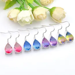 Mix Color 4 szt. Partia 925 Sterling Srebrna małe i wykwintne Rainbow Co-colored Tourmaline Store Silver Valentine's Dangle 1866