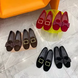 the row shoes velvet flat Bowtie decoration Loafers dress Shoes embroidery letter Ballet Flat comfort Classic Walking Casual Designer Shoes Factory footwear