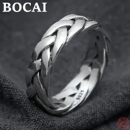 Eheringe BOCAI S925 Sterling Silber Ringe Mode Verdickte Twist Weaven-Muster Solide Reine Argentum Punk Schmuck für Männer Frauen 231214