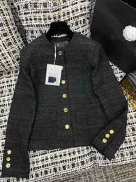 Kurtki damskie projektant Projektantki Autumn Nowy francuski styl celebrytów Elegancki temperament Czarny Tweed Gold Button Okrągła szyja Short Płaszcz S0OR 8VM2