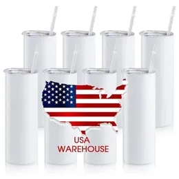 US CA warehouse 20oz stainless steel tumbler slim straight sublimation blanks beer mug water bottle powder coating outdoor camping cup 1215