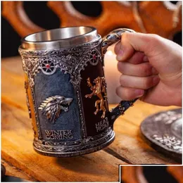 Mugs Creative Wine Glass A Song on Ice and Fire Mug Game Thrones المنقوش بيرة كبيرة السعة ويسكي القهوة Coffe Cups Home Garden Dro DHC6J