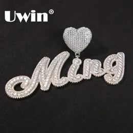 Other Fashion Accessories UWIN Heart Bezel Customized Brush Script Bubble Letter Name Necklaces Micro Paved Iced CZ Personalized Necklace Hip Hop Jewelry 231214