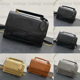 Высококачественная сумка с клапаном SUNSET MEDIUM CHAIN BAG ИЗ БЛЕСТЯЩЕЙ КРОКОДИЛОВОЙ КОЖИ с тиснением под крокодила, роскошная сумка через плечо с ручкой278i