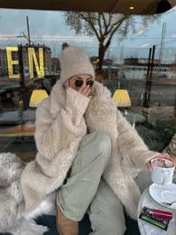 الفراء النسائي Faux Fur RR2994 ضجة كبيرة الحجم فور من الفراء للنساء طوق الأكمام الطويلة مع معاطف الفراء المزيفة من الفوز