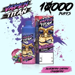 Autentyczny Vapen Titan 10000 Puff 10K Vape Djeńcowy E papieros Razz Bar 10K 12K Puff 650mah 20ml napełnione vapes z przepływem powietrza podwójna cewka z cewką z podwójną siatką