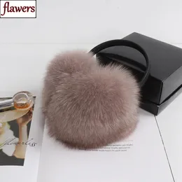 Ear Muffs Fashion Women Fluffy Real Fox Fur Earmuffs Winter Lady Big Pompoms Fox Fur Plush Ear Muff 100% Natural Fox Fur Earlaps 231214