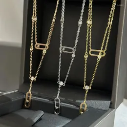 Ketten Französischer Schmuck Hochwertige 925er Silber verschiebbare Doppelkette Glatte Halskette für Frauen Charmantes Geschenk zur Hochzeit