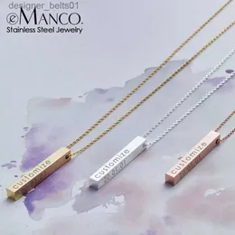 Pendant Necklaces eManco Four Sides Engraving Personalized Square Bar Custom Name Necklace Stainless Steel Pendant Necklace Women/Men GiftL231215