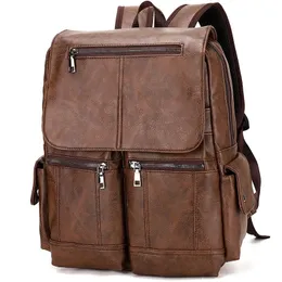 Backpack Men Backpack PU Leather Bagpack Large Laptop Backpacks Male Travel Mochilas Black School Bag For Teenagers Boys Brown Sac A Dos 231213