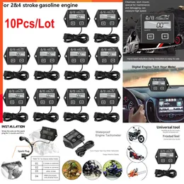 カーエレクトロニクス10pcs/lotデジタルエンジンタック時間メータータコメーターゲージエンジンRPM LCDディスプレイ2または4ストロークモトマリーン用防水