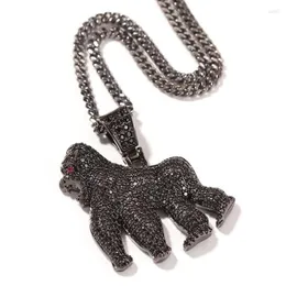 Pendant Necklaces Hip Hop CZ Stone Paved Bling Iced Out Gorilla Animal Pendants For Men Rapper Jewelry Black Gold Silver ColorPend271y