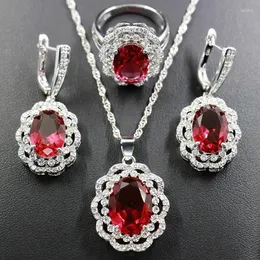 Necklace Earrings Set Funmode Red Oval Shape Cubic Zircon Rope Link Pendant Wedding Party For Women Collares Mujer Moda Wholesale FS134