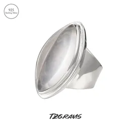 Wedding Rings TZgrams 925 Sterling Silver Clear Quartz Ring for Women White Crystal Smooth Plain Geometric Big Statement Rings Trendy Jewelry 231214