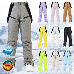 Women's Pants Insulated Bib Overalls Solid Color Suspenders Trousers Winter Thermal Leggings For Women Mens Wear