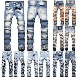 Erkek tasarımcı kot pantolon yırtık çırpılmış bisikletçi ince fit motosiklet bisikletçileri denim erkekler moda adamlar siyah pantolon moda mans sıska pantolon lüks jeans kadın