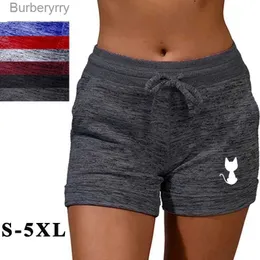 Shorts femininos verão shorts femininos vista traseira gato impresso elástico casual esportes secagem rápida fitness respirável fe sweatpants plus sizel231215