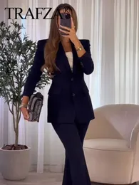 Garnitury damskie Blazers Trafza Formal Women Office Blazer Zestaw Navy 2 PC Wedding Tuxedos Zestawy zużycia firmy Business Causal Spants 231214