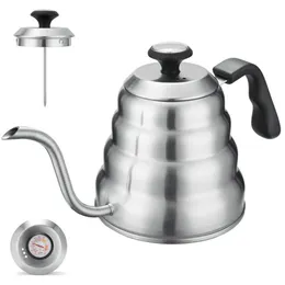 Kaffekrukor Kaffe Kettle1L/1.2L Rostfritt stål Häll över kaffekatkokare Drip Kettle med termometer för hemmakontoret Cafetera 231214