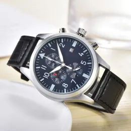 IWCS Designer luksus męski zegarki kwarcowe pilot obserwuj sześć igieł wszystkie wykładowe roboty chronometre skórzany pasek ze stali nierdzewnej zegar Montre Montre Montre Montre
