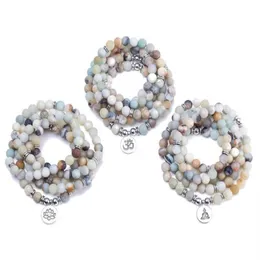 Jln yoga 108 malas budismo pulseira moda vida árvore lótus om buda charme contas amazonita yoga meditação multi camada pulseira276d