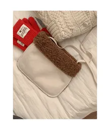 Korean Brown Suede Phone Väska med lamm ullfleece: mysig höst/vinter crossbody för kvinnor kaffe vit