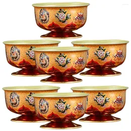 Taças de vinho oferecendo tigela copo de água budista fornecimento de adoração decorativa na frente de Buda