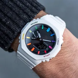 Original THOCK relógio digital esportivo quartzo 2100 unissex relógio branco arco-íris série carvalho destacável e montagem à prova d'água dial193Z