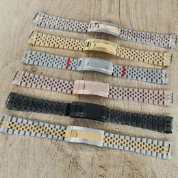 Titta på band 20mm rostfritt stål band enkla fällbara spänne fasta skruvlänkar Watchband band vintage jubileumsarmband 231214