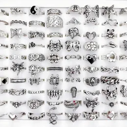 Wedding Rings 50/100Pcs/Lot Hip Hop Vintage Rings for Women Wholesale Punk Heart Flower Skull Butterfly Tai Chi Finger Ring Jewelry Party Gift 231214