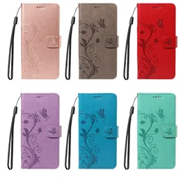 Flower Butterfly Leather Plånbok Fall för iPhone 15 14 Pro Max 13 12 11 XR XS X 8 7 6 Plus iPhone15 ID -kortplatser Hållare Flip Cover Business Girls Magnetic Book Pouch Strap