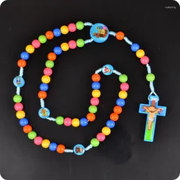 Collane con ciondolo 100x perline di rosario Cartoon JESUS Croce Collana Bambini Kid Ragazze Gioielli religiosi di moda cattolica