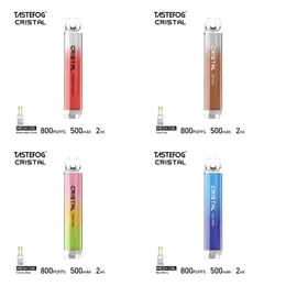 Otantik Orijinal Tastefog Cristal 800 Puflar Tek Kullanımlık Vape Pen Puff 800 Elektronik Sigara 2% 2ml 500mAh 10 Lezzet LED Işık ile Toptan Fiyat Vergi