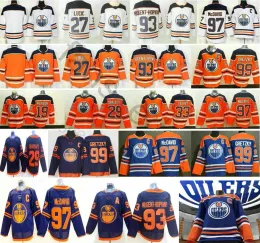 Custom Men Frauen Kinder Edmonton Oilers Leon Draisaitl Ryan Nugent-Hopkins Wayne Gretzky 97 McDavid Blue White Orange Ice Hockey Trikots