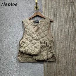 여자 조끼 Neploe Fashion Simpled Degin Down Cotton Jacket Vest 2023 Autumn V-Neck Lace Up Coats Mujer Y2K Sleeveless Tops Women