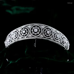 Haarspangen HIMSTORY Luxus europäische kubische Bräute Tiara Kopfschmuck Zirkon Kristall Hochzeitskronen Abendaccessoires Hohe Qualität