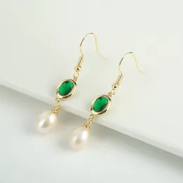 Dangle Earrings Summer Romanty Style Women's Bud with Green Zircon Decoration Drop Freshwater Pearl