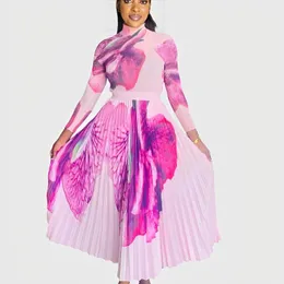 Vestidos de trabalho miyake fold 2024 primavera conjunto moda impressão manga longa grãos de milho saia plissada magro confortável de duas peças