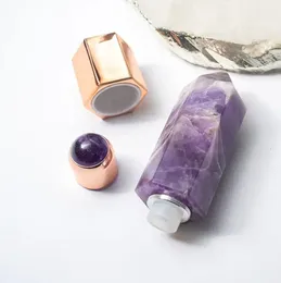 Natürliche Stein Guasha Gesichts Werkzeug Hautpflege Kristall Amethyst Luxus Ätherisches Öl Roller Parfüm Flasche Mit Akupunktur Stick