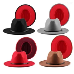 Chapéus de borda larga Jovivi moda dois tons fundo vermelho panamá trilby boné lã feltro fedora chapéu casual jazz para homens mulheres largas pros22277d