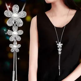 Pendant Necklaces BYSPT Flower Pendant Necklace Silver Color Women Office La Imitation Pearl Jewelry Bijoux GiftsL231215