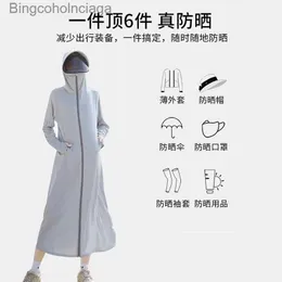 Others Apparel Sunsn Girl New Long Summer Full-Body UV-Proof Ice Silk Breathable Thin Loose Long Sle Coat Women elastic force HoodedL231215