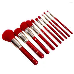 Makeup Brushes 10Pcs Red Brush Set Beauty Christmas Theme Tools