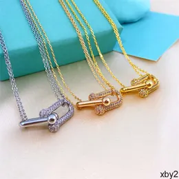 Pendant Necklaces T family diamond studded horseshoe necklace collarbone chain versatile personality internet celebrity blogger Ushaped double ring titanium st