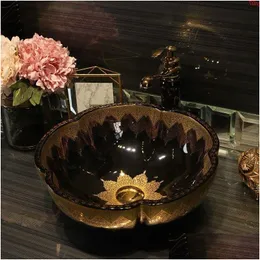 Sink Faucet Sets Flower Shape China Artistic Porcelain Handmade Lavabo Bathroom Vessel Sinks Ceramic Wash Basin Counter B Homefavor Dh6Jo