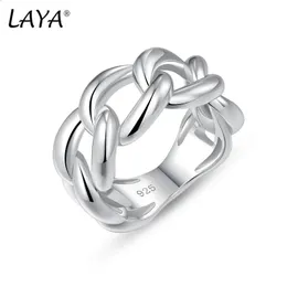 Fedi nuziali LAYA 100% argento sterling 925 Anelli a catena cubana per uomo Donna Design unico Argento semplice Tendenza gioielli moderni originali 231214